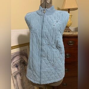NEW Snowflakes Alfred Dunner Light Blue Quilted Vest Beaded  Full Zip Size 16W.